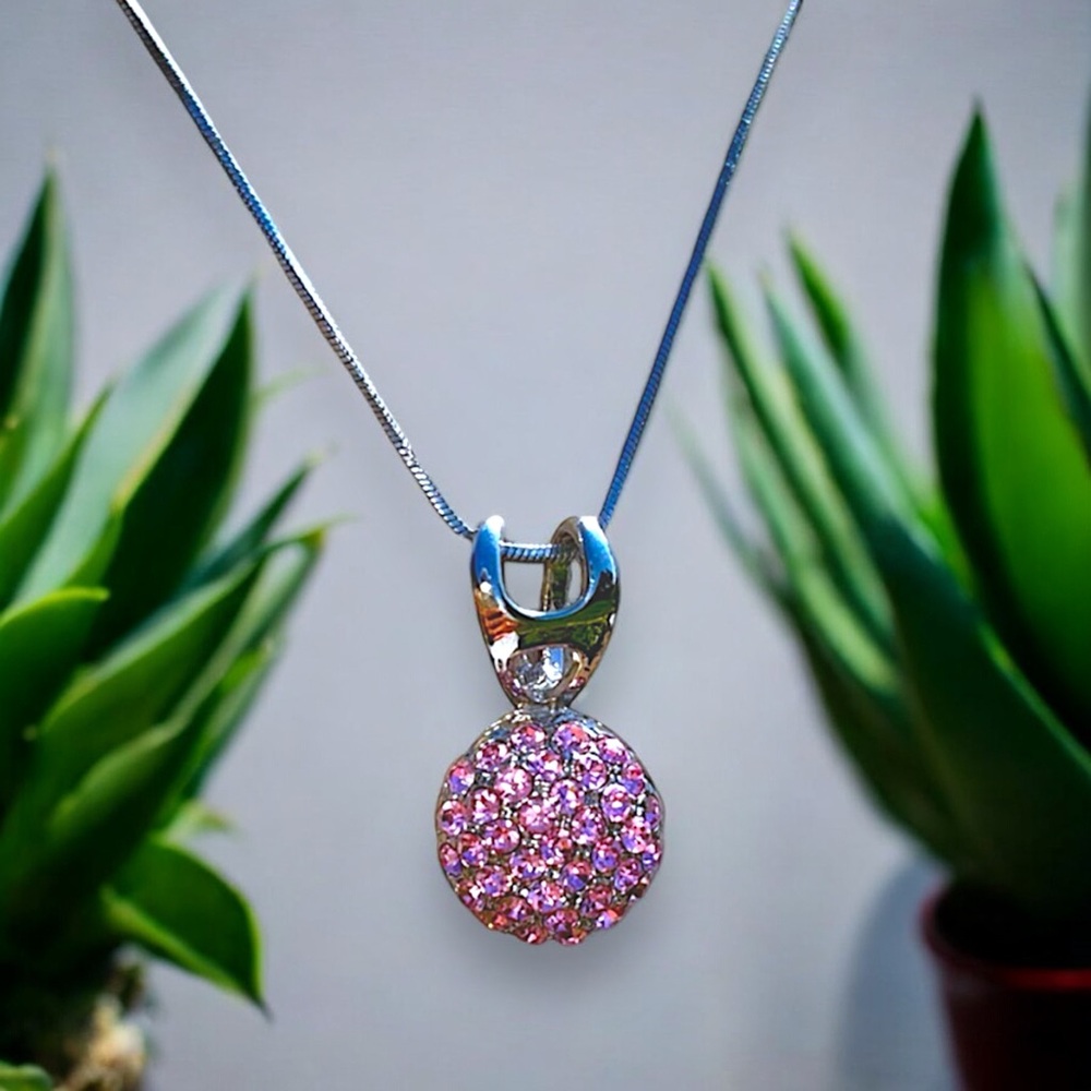 Pink Crystal Encrusted Ball Necklace - Picture 8 of 15
